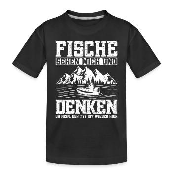 Fischen Angelrute Angelköder Fischerboot Angler - Kinder Premium Bio T-Shirt - Schwarz - Vorne