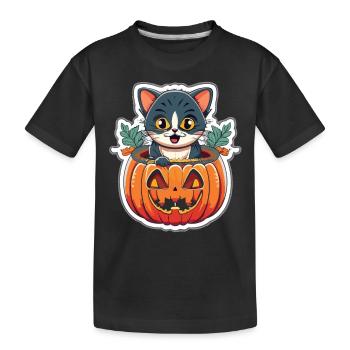 Katzenaugen im Dunkel: Magisches Halloween-Design - Kinder Premium Bio T-Shirt - Schwarz - Vorne