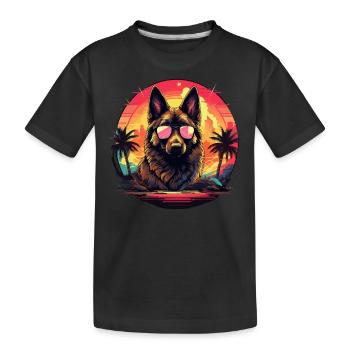 80s 90s Synthwave German German Shepherd - Kids' Premium Organic T-Shirt - black - Front