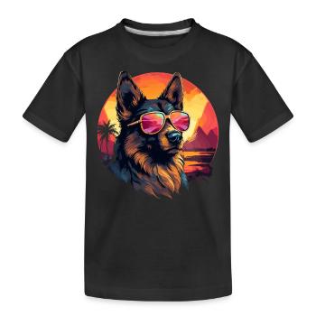 80s 90s Synthwave German German Shepherd - Kids' Premium Organic T-Shirt - black - Front