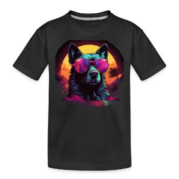 80s 90s Synthwave German German Shepherd - Kids' Premium Organic T-Shirt - black - Front