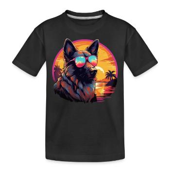 80s 90s Synthwave German German Shepherd - Kids' Premium Organic T-Shirt - black - Front