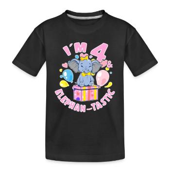 Birthday Elephant 4 Years Old Bday Party Gift - Kids' Premium Organic T-Shirt - black - Front