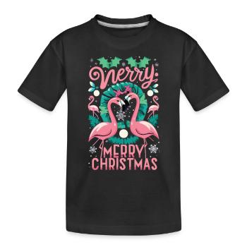 Flamingo at Christmas Time - Unforgettable Celebration - Kids' Premium Organic T-Shirt - black - Front