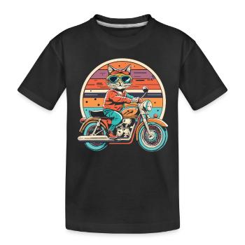 Cat Biker - The spirit of adventure on the motorcycle - Kids' Premium Organic T-Shirt - black - Front
