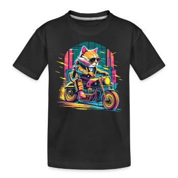 Ride with Paws - Katzenpower auf dem Bike - Kinder Premium Bio T-Shirt - Schwarz - Vorne