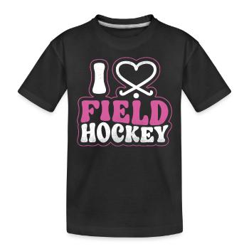 Field Hockey Heart I Love Field - Kinder Premium Bio T-Shirt - Schwarz - Vorne