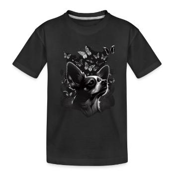 Chihuahua with Butterfly |Cute Dog Colorful Nature - Kids' Premium Organic T-Shirt - black - Front