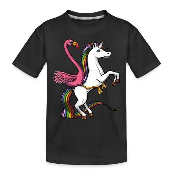 Flamingo Vogel reitet magisches Einhorn - Kinder Premium Bio T-Shirt - Schwarz - Vorne