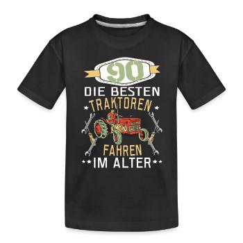 90 Geburtstag Traktor Treker Bauer Trecker Rentner - Kinder Premium Bio T-Shirt - Schwarz - Vorne