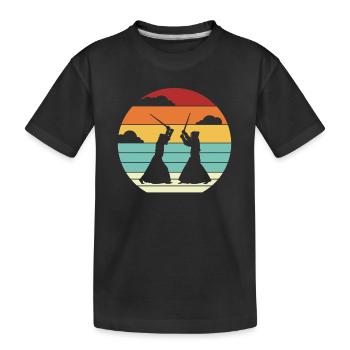 Retro Kenjutsu Kata Shinai Samurai Kendo - Kinder Premium Bio T-Shirt - Schwarz - Vorne