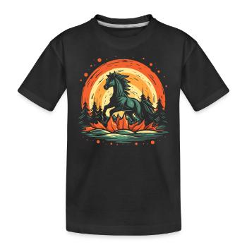 In the middle of nature there is a wild horse - Kids' Premium Organic T-Shirt - black - Front