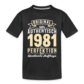 Authentisches Geschenk 1981 - Kinder Premium Bio T-Shirt - Schwarz - Vorne
