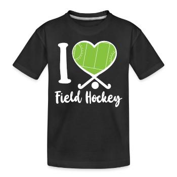 Field Hockey Heart I Love Field - Kinder Premium Bio T-Shirt - Schwarz - Vorne