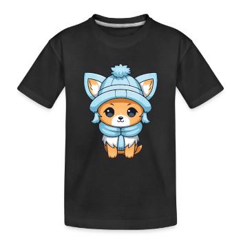 Fuchs Winter Comic - Kinder Premium Bio T-Shirt - Schwarz - Vorne