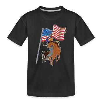 USA Flagge Texaner Pferde Geschenk Lasso Cowboy - Kinder Premium Bio T-Shirt - Schwarz - Vorne