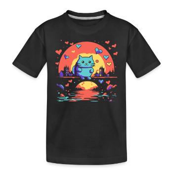 A happy cat and hearts - Kids' Premium Organic T-Shirt - black - Front