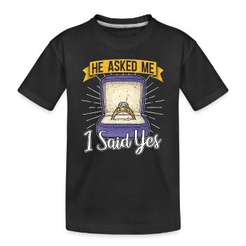 Il m’a demandé, j’ai dit oui, des fiançailles - T-shirt bio Premium Enfant - noir - Devant