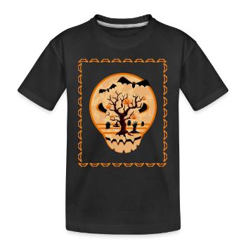 Illustration Happy Spooky Halloween Ghost Skull - Kids' Premium Organic T-Shirt - black - Front