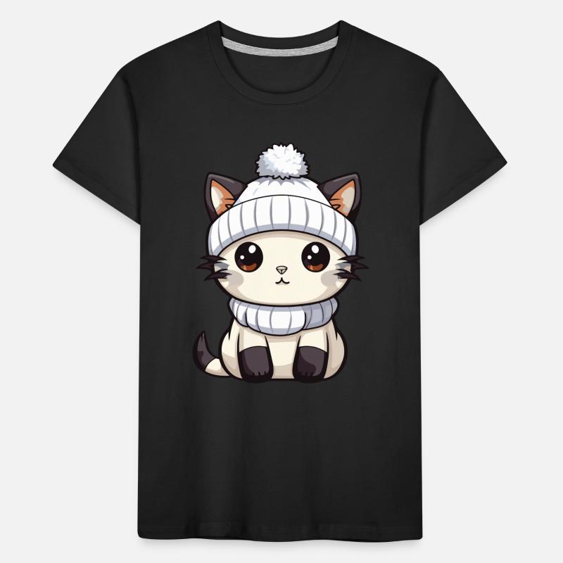 Katze Winter Comic Niedlich Kinder Premium Bio T-Shirt