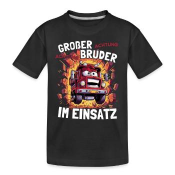 Feuerwehr - Großer Bruder Im Einsatz Feuerwehauto - Kinder Premium Bio T-Shirt - Schwarz - Vorne