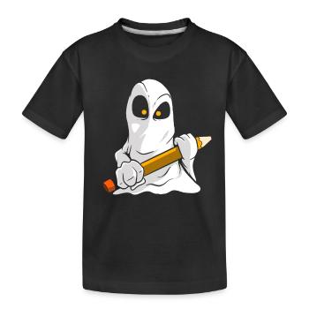 Cute cartoon ghost with pencil - Kids' Premium Organic T-Shirt - black - Front