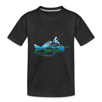 Angler mit Angelrute Angelurlaub Geschenk für - Kinder Premium Bio T-Shirt - Schwarz - Vorne