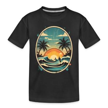 Surfen Strand Palme Sonnenschein Urlaub - Kinder Premium Bio T-Shirt - Schwarz - Vorne