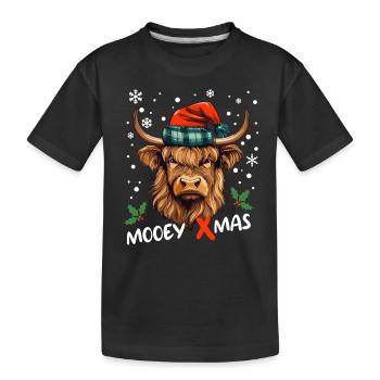 Scottish Highland Cow Celebrates Christmas Moo - Kids' Premium Organic T-Shirt - black - Front