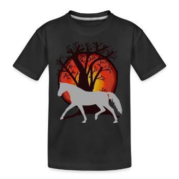 Horses, Horses, Wild Horse, Nature, Wilderness, Sun, Horse - Kids' Premium Organic T-Shirt - black - Front