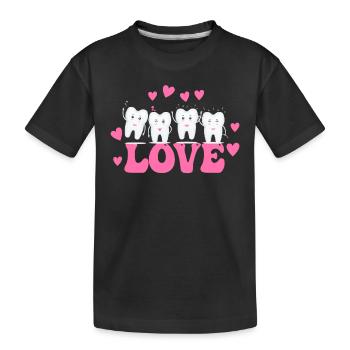 Tg Love Teeth Tooth Zahnarzt Valentines Day - Kinder Premium Bio T-Shirt - Schwarz - Vorne