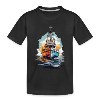 Fischerboot Ästhetik Fischen und Angeln Boot - Kinder Premium Bio T-Shirt - Schwarz - Vorne