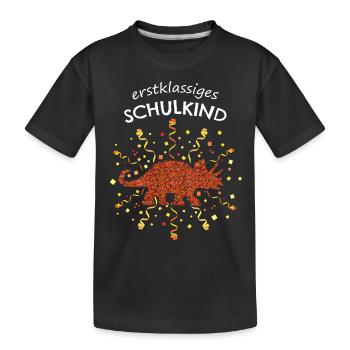 Erstklässler Schulanfänger Triceratops Dinosaurier - Kinder Premium Bio T-Shirt - Schwarz - Vorne