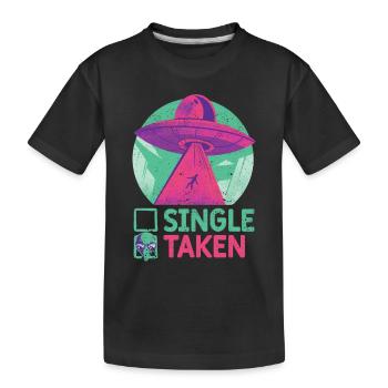 Single oder genommen Lustig Alien UFO Valentinstag - Kinder Premium Bio T-Shirt - Schwarz - Vorne