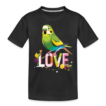 Liebevolles Wellensittich Design - Kinder Premium Bio T-Shirt - Schwarz - Vorne