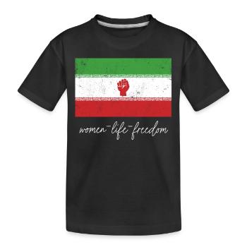 Iranische Flagge Frau mit Faust Unterstützung Frauen von - Kinder Premium Bio T-Shirt - Schwarz - Vorne