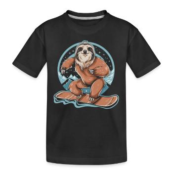 Snowboard-Spaß mit dem Faultier - Kinder Premium Bio T-Shirt - Schwarz - Vorne