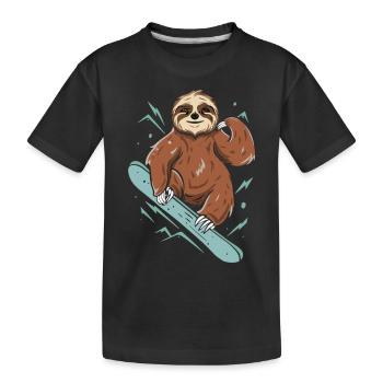 Chilling and Boarding: Sloth in the Snow - Kids' Premium Organic T-Shirt - black - Front