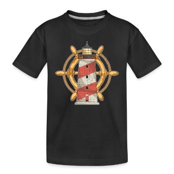 Ship Steering Wheel Ocean Sea Gift Lighthouse - Kids' Premium Organic T-Shirt - black - Front