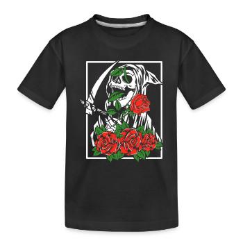 Faucheuse avec des roses | fleurs de crâne - T-shirt bio Premium Enfant - noir - Devant