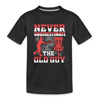 Unterschätze Niemals Den Alten Mann Beim Disc Golf - Kinder Premium Bio T-Shirt - Schwarz - Vorne