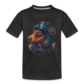 Retro Steampunk Dachshund Dogs Art Design - Kids' Premium Organic T-Shirt - black - Front