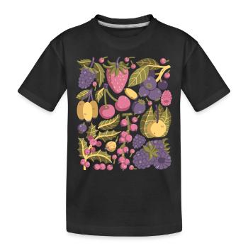 Beeren: Erdbeeren, Himbeeren, Blaubeeren, Kirschen - Kinder Premium Bio T-Shirt - Schwarz - Vorne