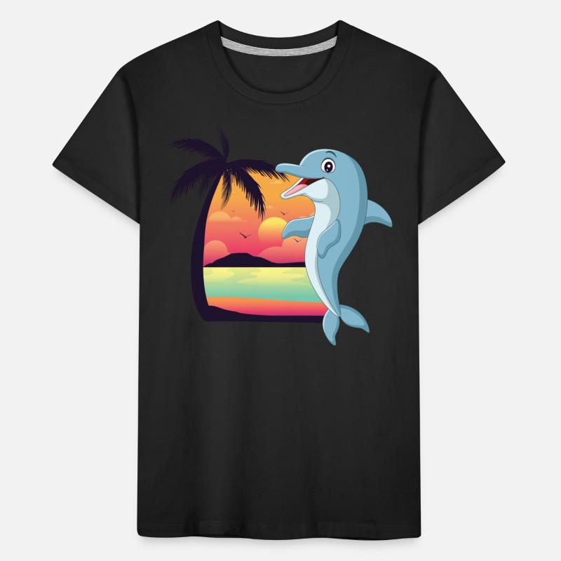 Dolphin Beach Palm Tree Coucher De Soleil T-shirt bio Premium Enfant