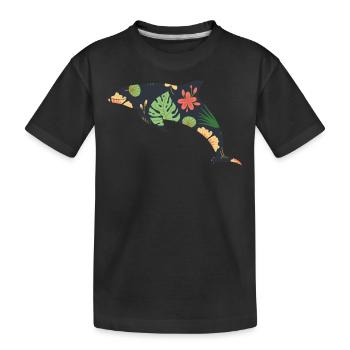 Dolphin Tropical Flower Floral - Kids' Premium Organic T-Shirt - black - Front