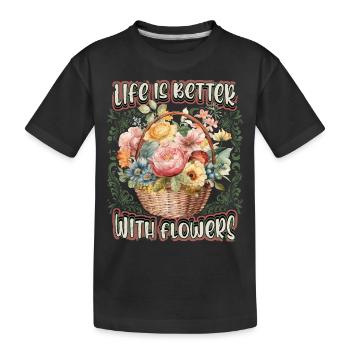 Vintage Flower Basket, Victorian Retro Flowers - Kids' Premium Organic T-Shirt - black - Front