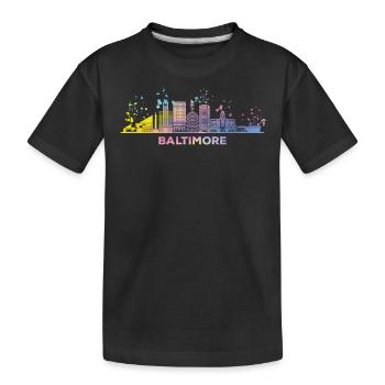 Baltimorean Watercolor Skyline Baltimore - Kids' Premium Organic T-Shirt - black - Front