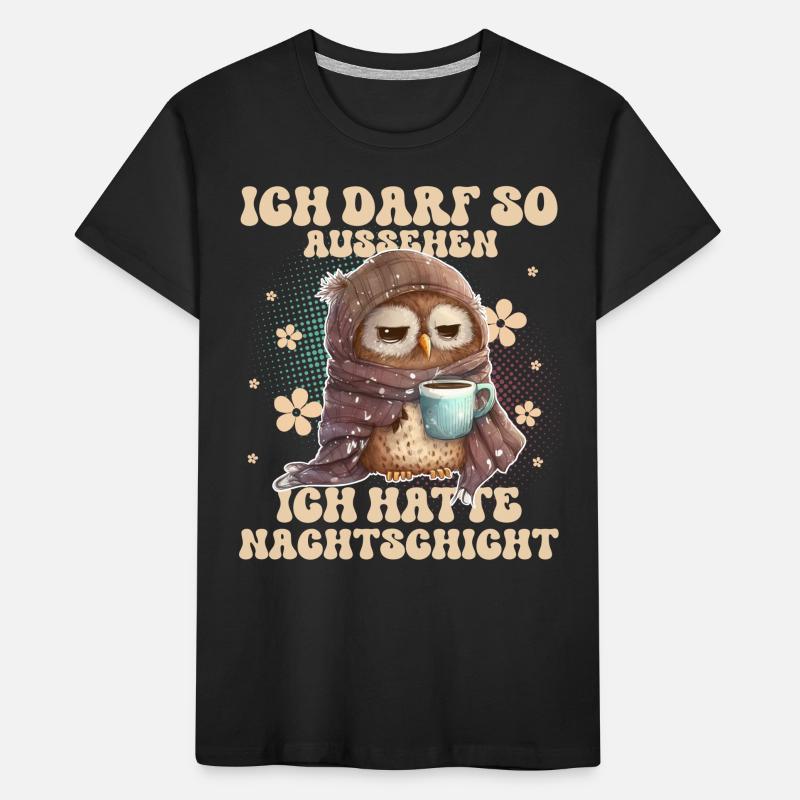 Eule Nachtschicht Müde Kaffee Kinder Premium Bio T-Shirt