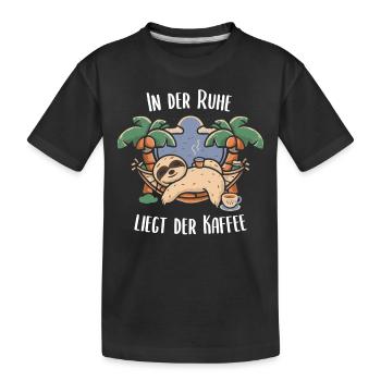 Faultier und Kaffee: Gemütliche Kaffeepause - Kinder Premium Bio T-Shirt - Schwarz - Vorne