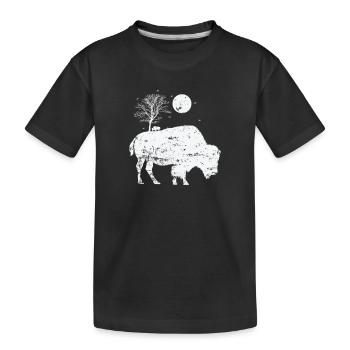 Bison und Mondlicht Tier - Kinder Premium Bio T-Shirt - Schwarz - Vorne